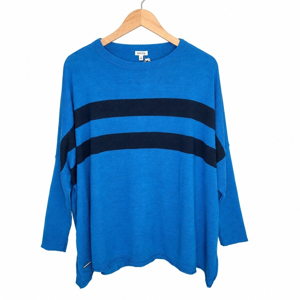 Mersea Catalina Traveler Knit Tunic Sweater Blue Oversized Boxy Lagenlook OS